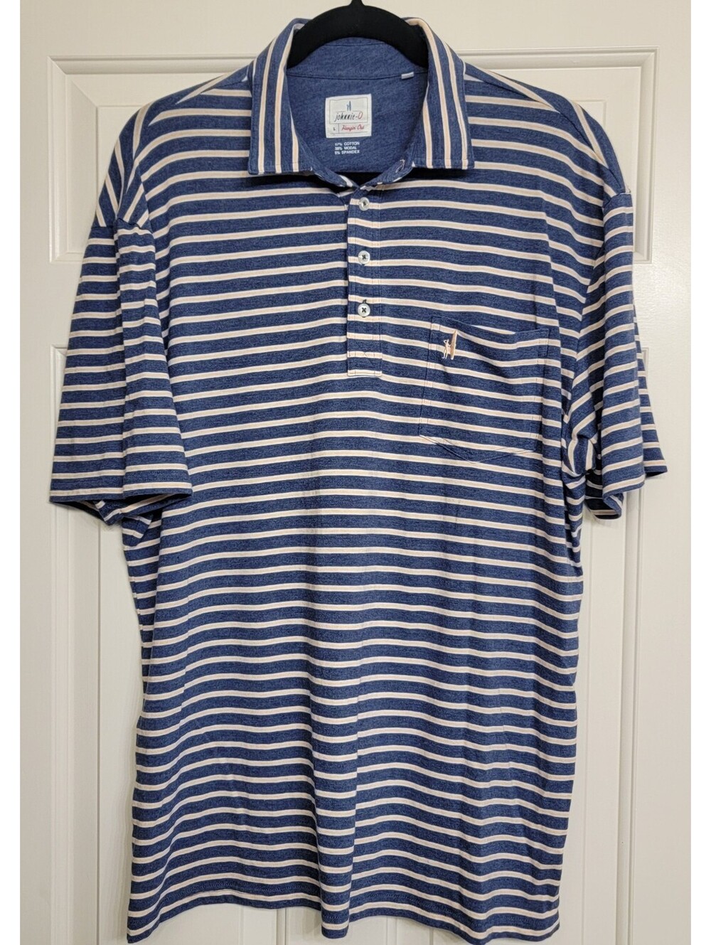Johnnie-O "Hanging Out" Golf Polo Shirt Men's Large Blue White Coral Striped